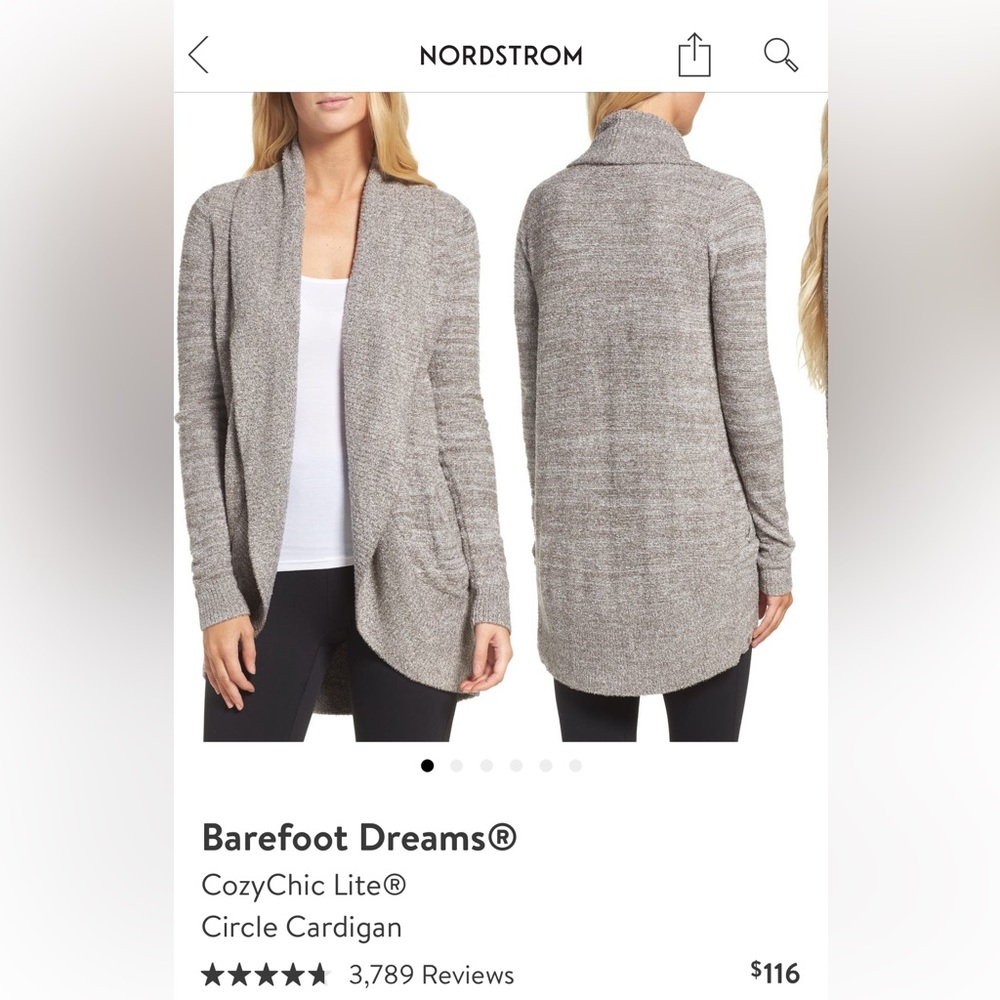 Barefoot dreams cozy circle lite cardigan xs pearl heather